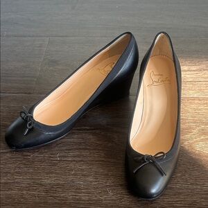 Christian Louboutin Black Leather Wedges